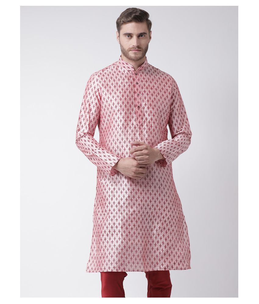     			Deyann Peach Silk Blend Kurta Pyjama Set