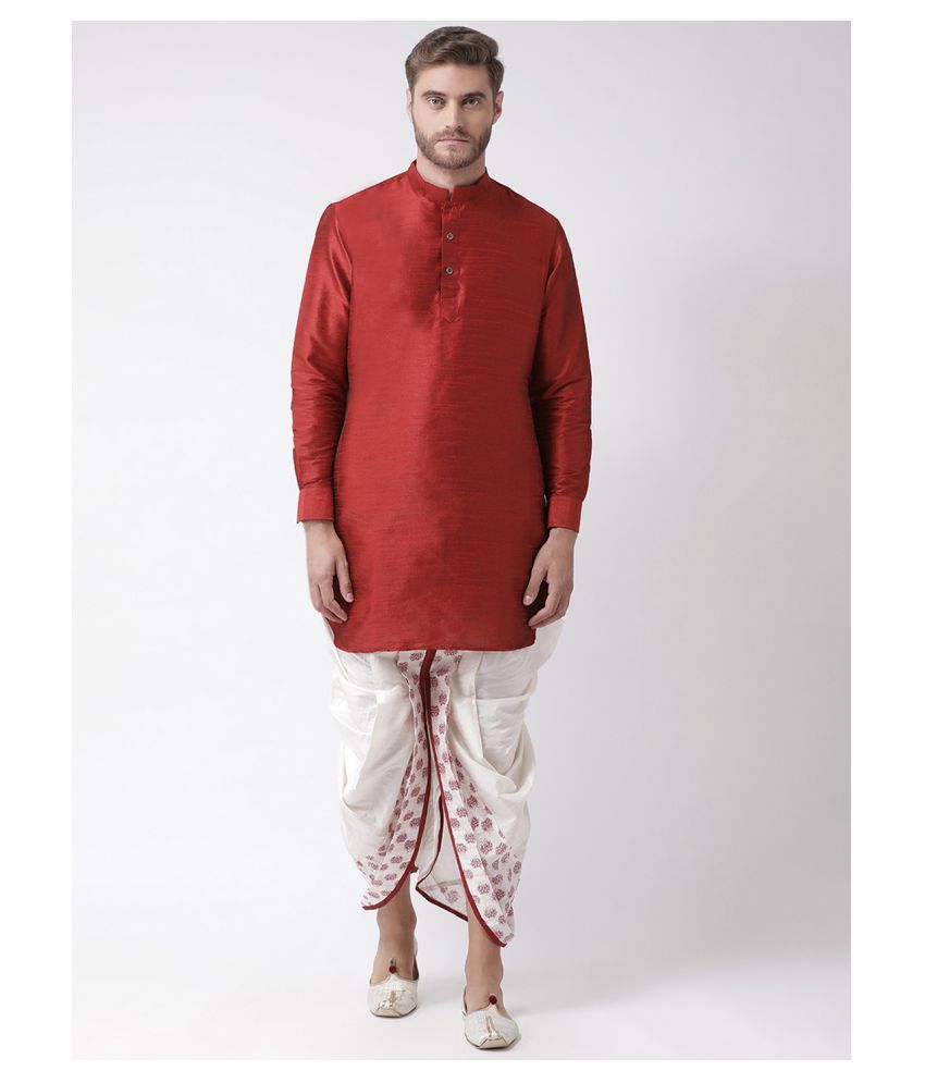     			Deyann Red Silk Blend Dhoti Kurta Set