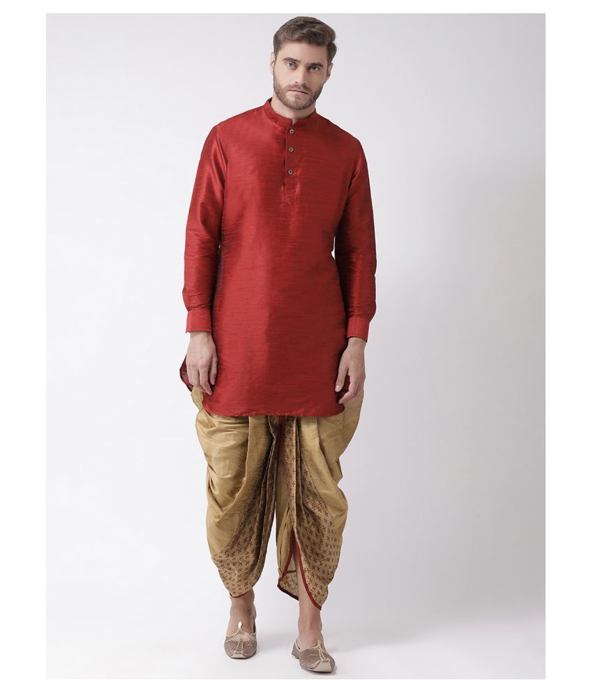     			Deyann Red Silk Blend Dhoti Kurta Set