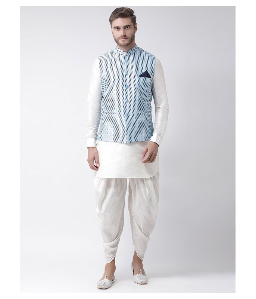     			Deyann Sky Blue Silk Blend Kurta Pyjama Set