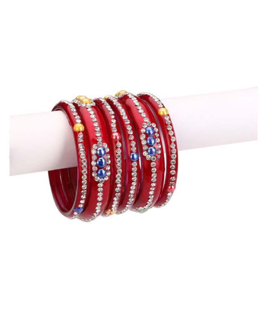     			AFAST  Red Color 2 Kada & 4 Bangle Set decorative & Stones With Safety Box-DR_2.8