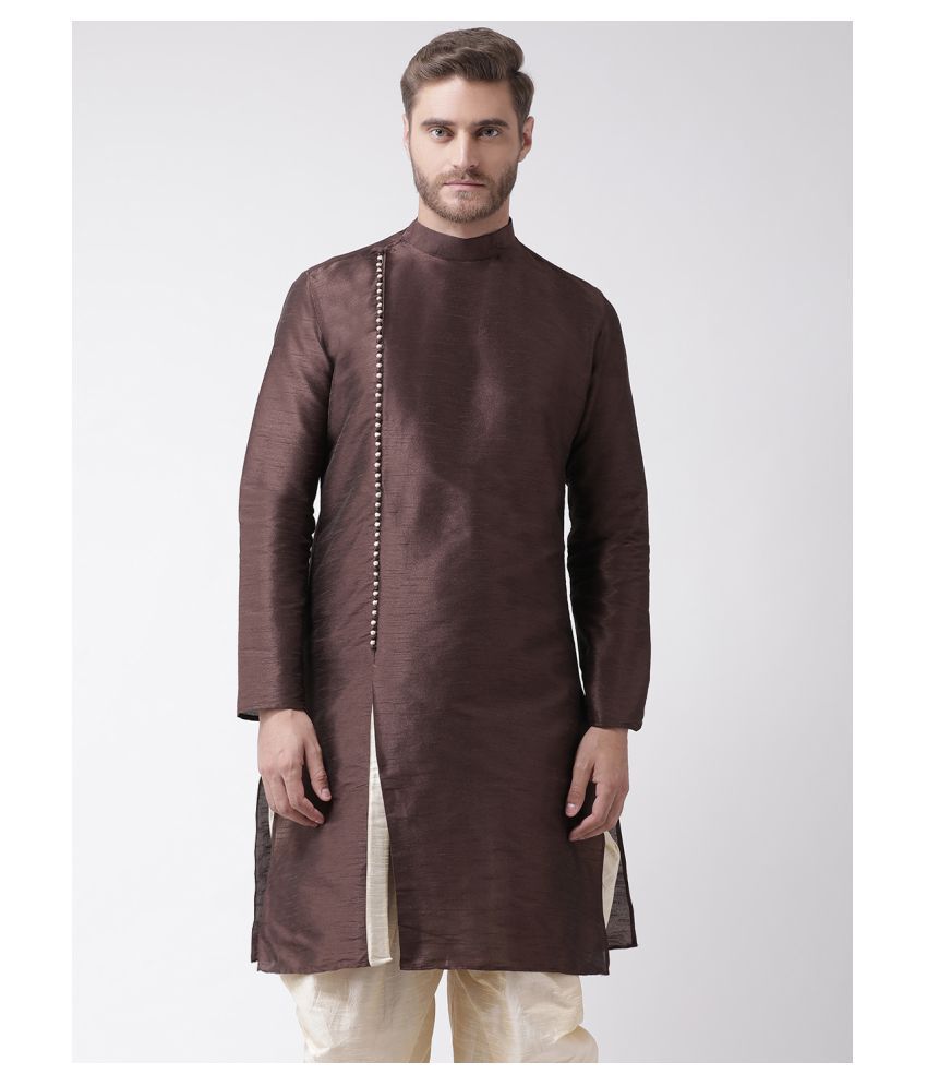     			Deyann Brown Silk Blend Kurta Pyjama Set