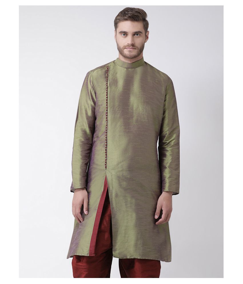     			Deyann Green Silk Blend Kurta Pyjama Set