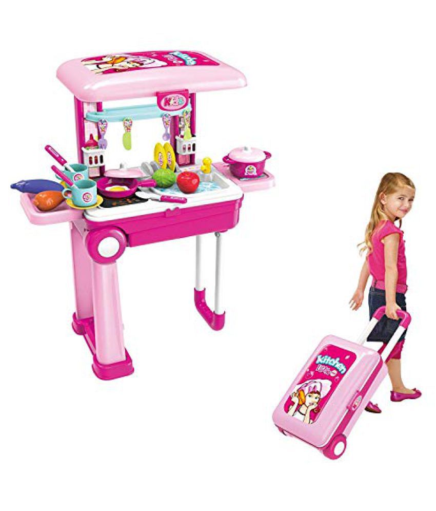 deAO Toddler Kitchen Playset “My Little Chef” with 30 Accessories Role Playing Game in RED 