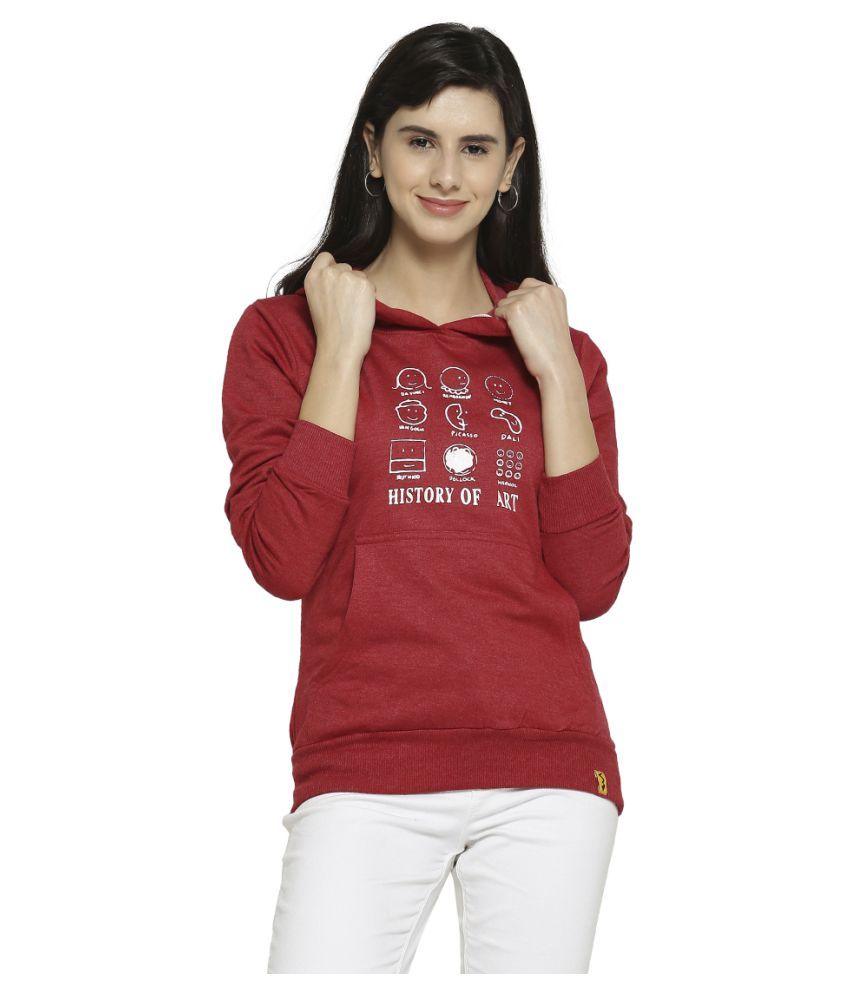     			Campus Sutra Cotton maroon Hooded Sweatshirt