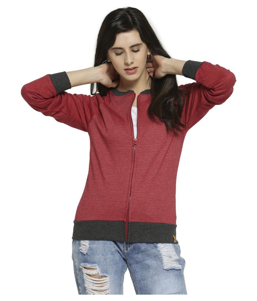     			Campus Sutra Cotton maroon Zippered Sweatshirt