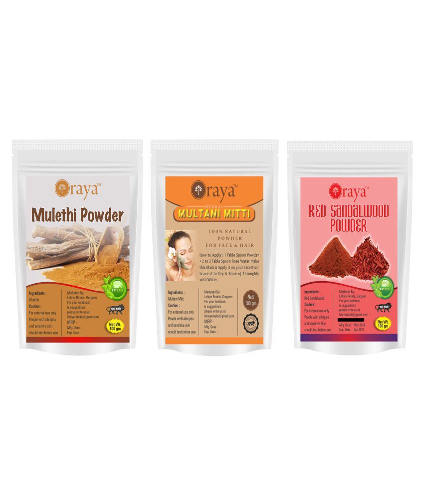     			ORAYA 100% Pure & Natural Mulethi & Multani & Red Sandalwood Face Pack 300 gm Pack of 3