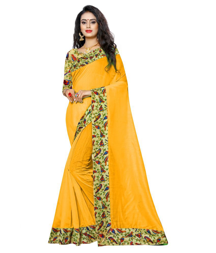 Bhairunath & co. Yellow Chanderi Saree - Buy Bhairunath & co. Yellow ...