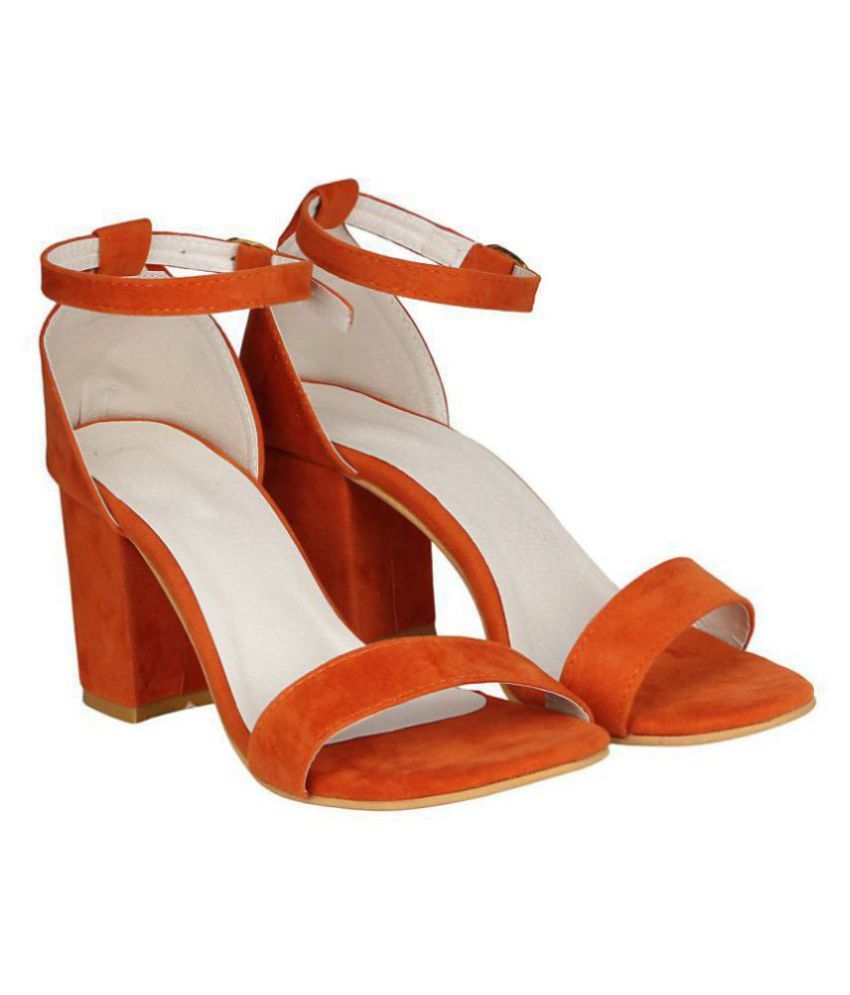 orange block lace up heels