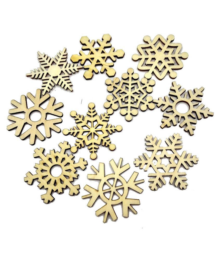 10Pcs Cute Wood Snowflake Xmas Wedding Tree Hanging Ornament Decoration