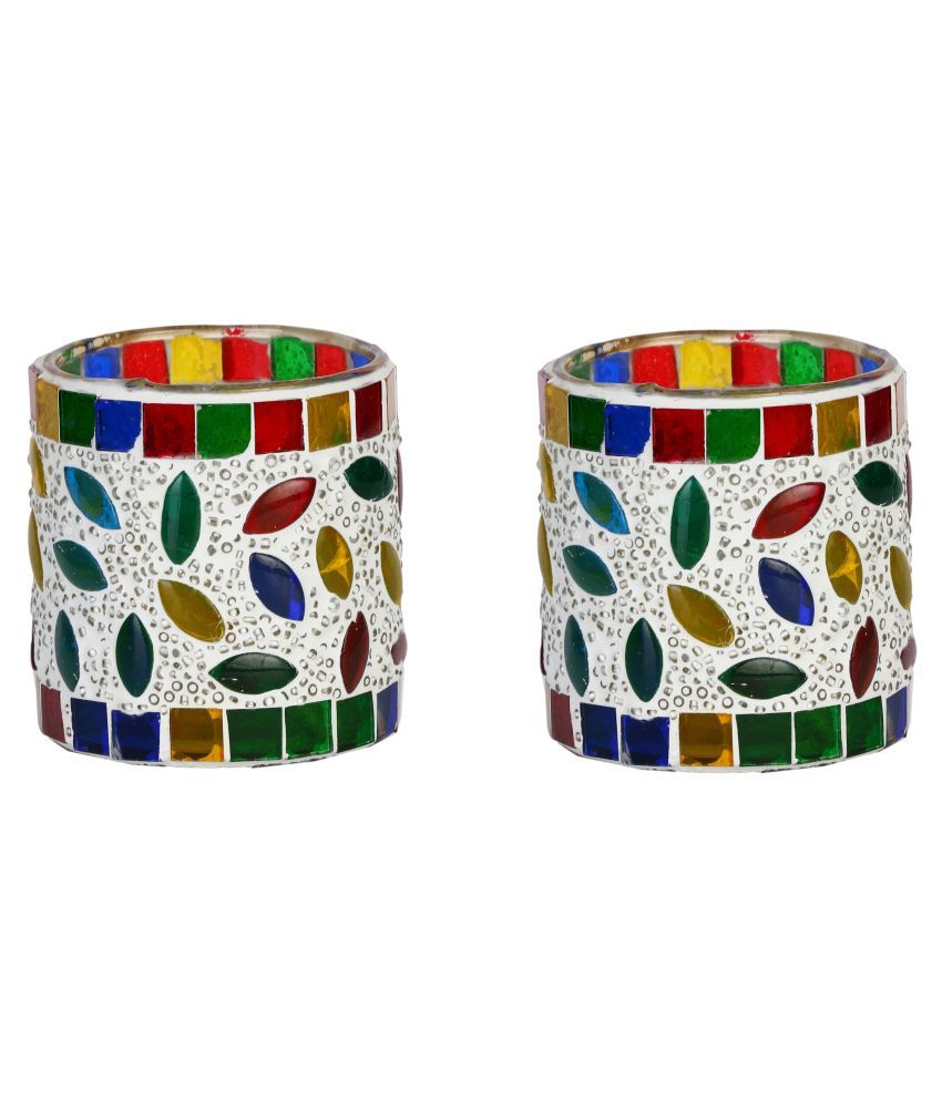     			AFAST Multicolour Table Top Glass Tea Light Holder - Pack of 2