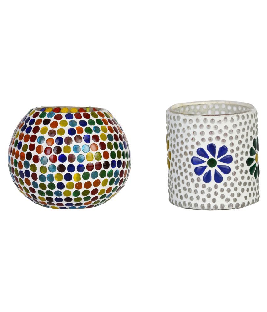     			AFAST Multicolour Table Top Glass Tea Light Holder - Pack of 2