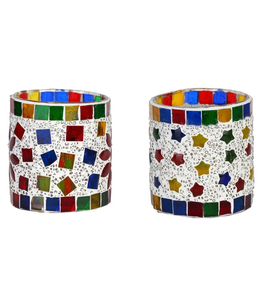     			AFAST Multicolour Table Top Glass Tea Light Holder - Pack of 2