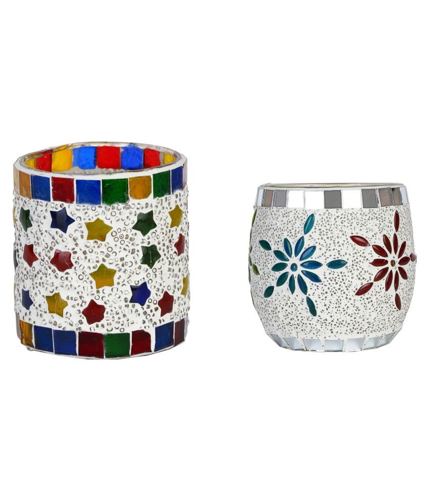     			AFAST Multicolour Table Top Glass Tea Light Holder - Pack of 2