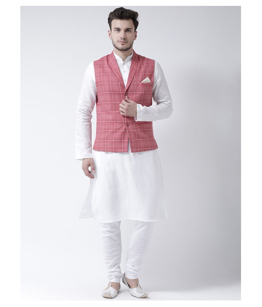     			Deyann Pink Linen Kurta Pyjama Set