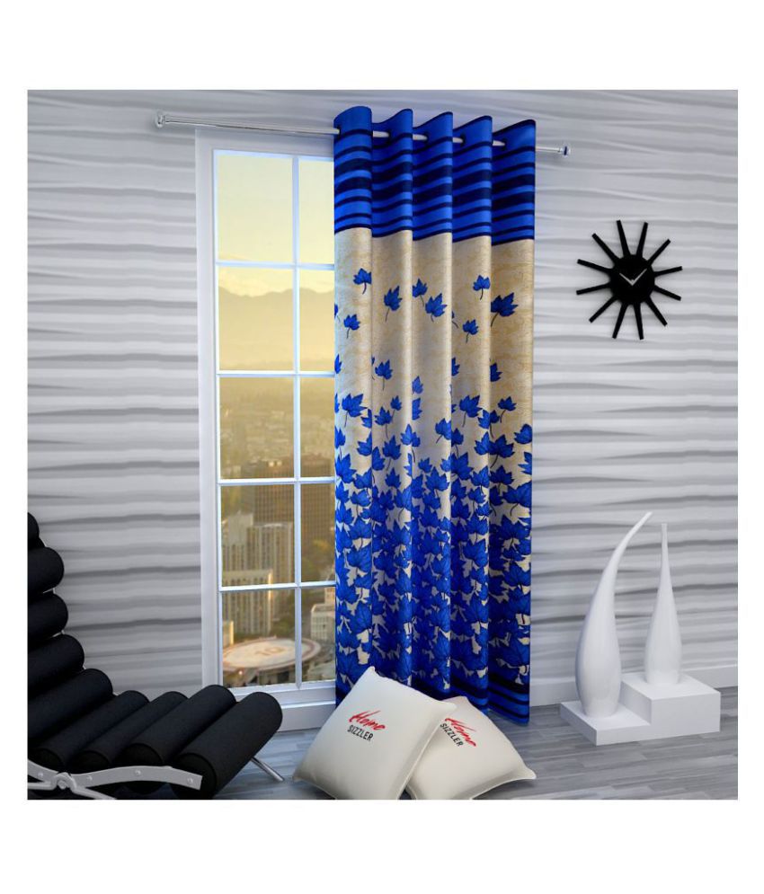 Home Sizzler Single Window Semi-Transparent Eyelet Polyester Curtains Blue(1pc, 4 X 5 Ft)