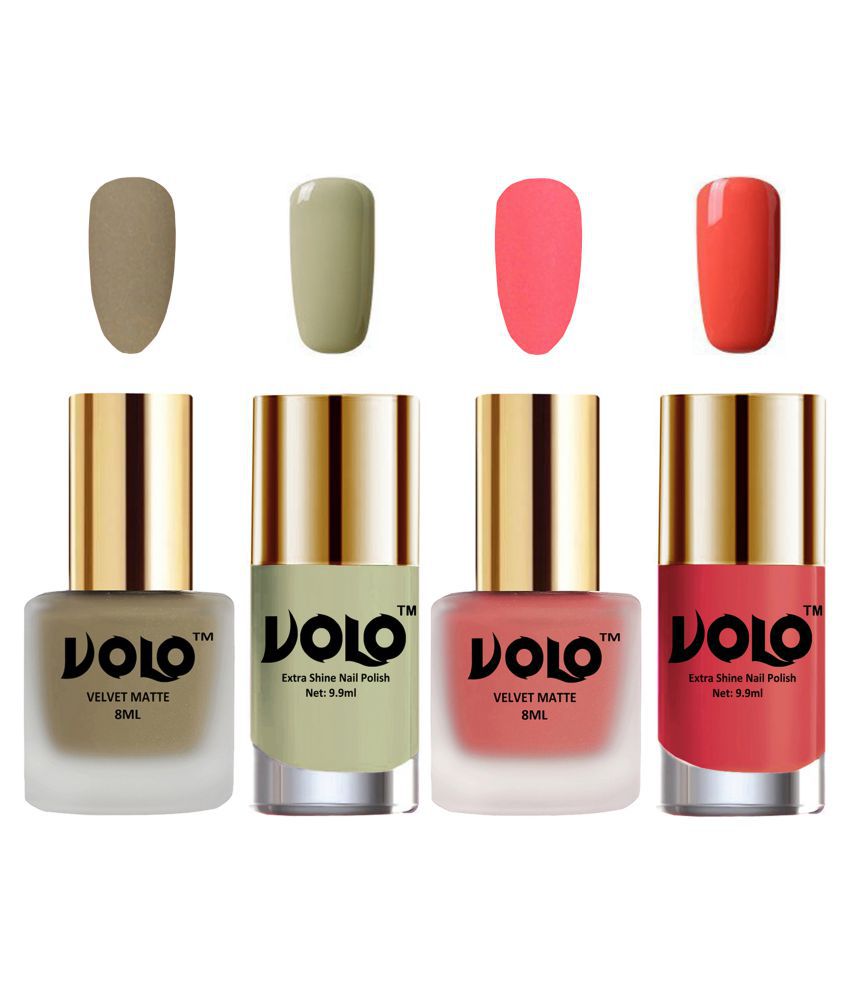     			VOLO Extra Shine AND Dull Velvet Matte Nail Polish Nude,Peach,Grey, Coral Matte Pack of 4 36 mL