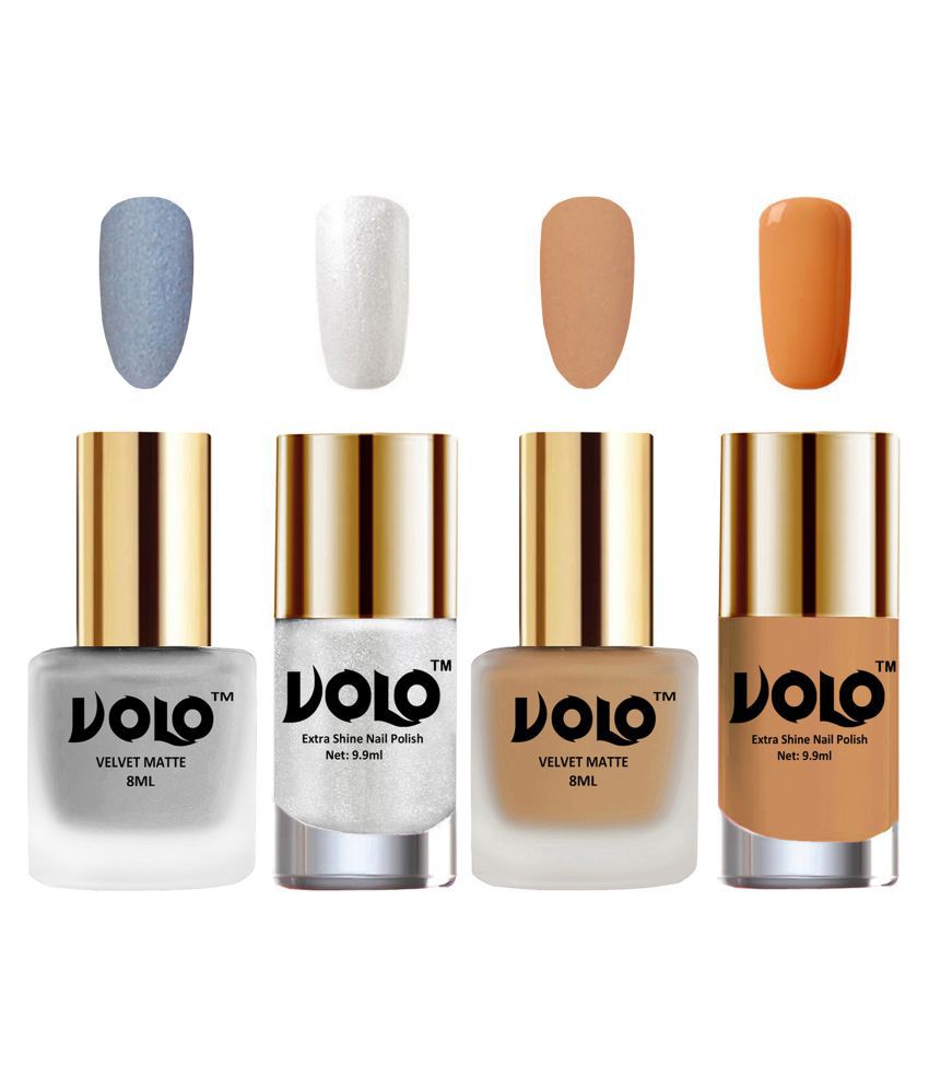     			VOLO Extra Shine AND Dull Velvet Matte Nail Polish Silver,Nude,Silver, Nude Matte Pack of 4 36 mL