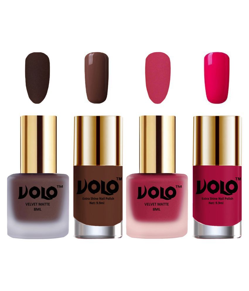     			VOLO Extra Shine AND Dull Velvet Matte Nail Polish Brown,Pink,Brown, Magenta Glossy Pack of 4 36 mL