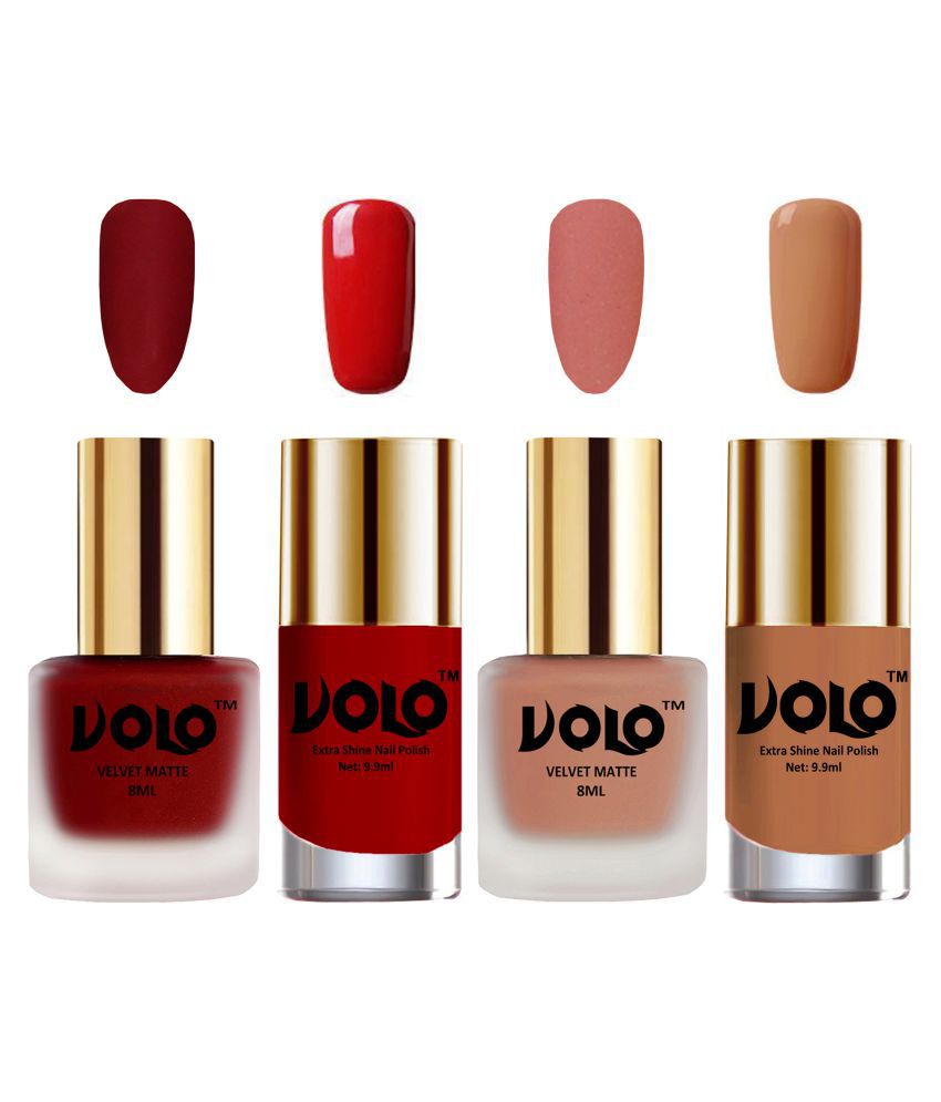     			VOLO Extra Shine AND Dull Velvet Matte Nail Polish Red,Peach,Red, Nude Glossy Pack of 4 36 mL