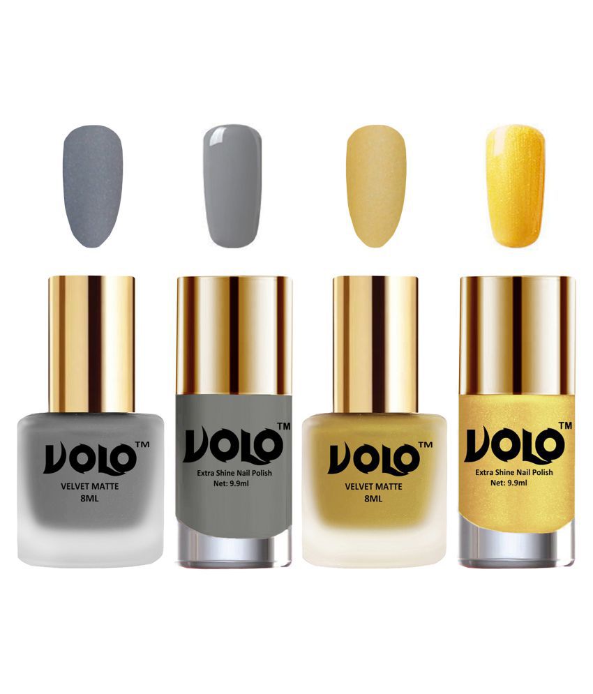     			VOLO Extra Shine AND Dull Velvet Matte Nail Polish Grey,Gold,Grey, Gold Glossy Pack of 4 36 mL