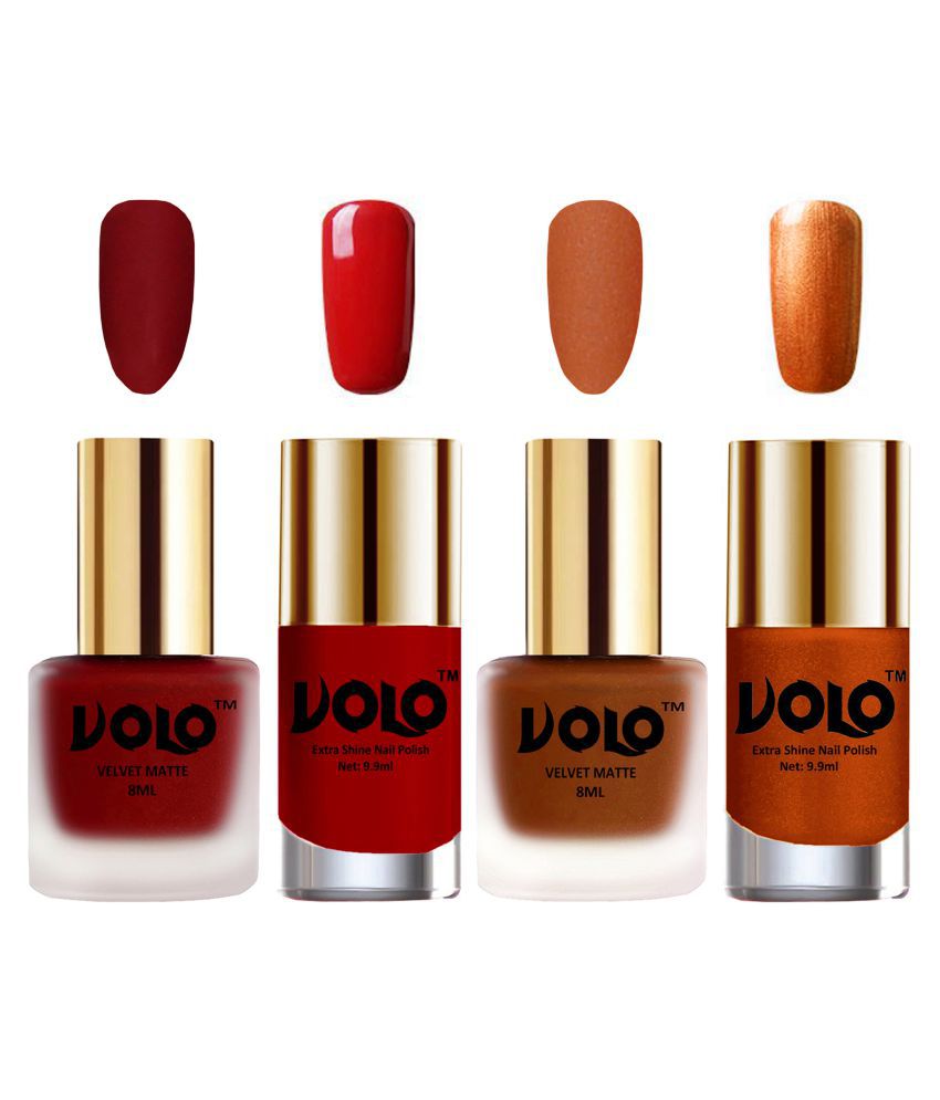     			VOLO Extra Shine AND Dull Velvet Matte Nail Polish Red,Coral,Red, Gold Matte Pack of 4 36 mL