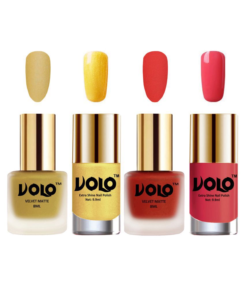    			VOLO Extra Shine AND Dull Velvet Matte Nail Polish Gold,Coral,Gold, Pink Glossy Pack of 4 36 mL