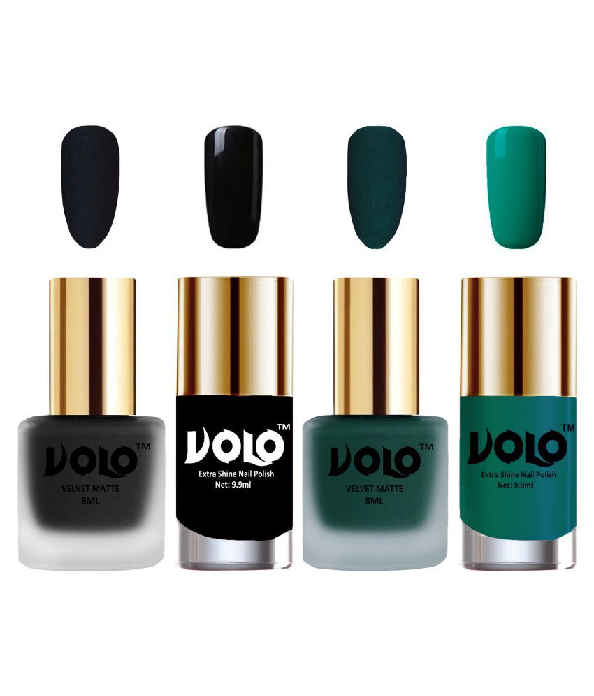     			VOLO Extra Shine AND Dull Velvet Matte Nail Polish Black,Green,Black, Green Matte Pack of 4 36 mL