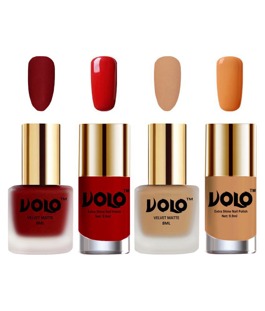     			VOLO Extra Shine AND Dull Velvet Matte Nail Polish Red,Nude,Red, Nude Glossy Pack of 4 36 mL