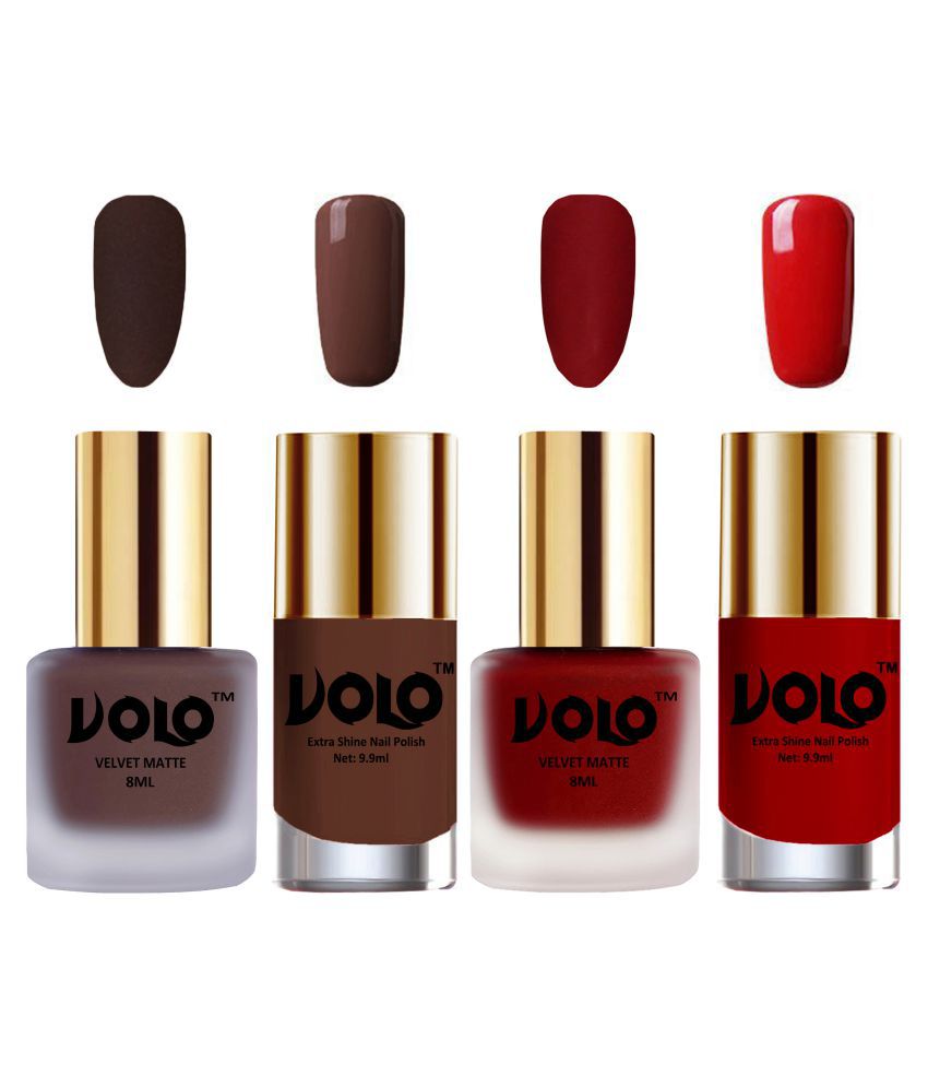     			VOLO Extra Shine AND Dull Velvet Matte Nail Polish Brown,Red,Brown, Red Matte Pack of 4 36 mL