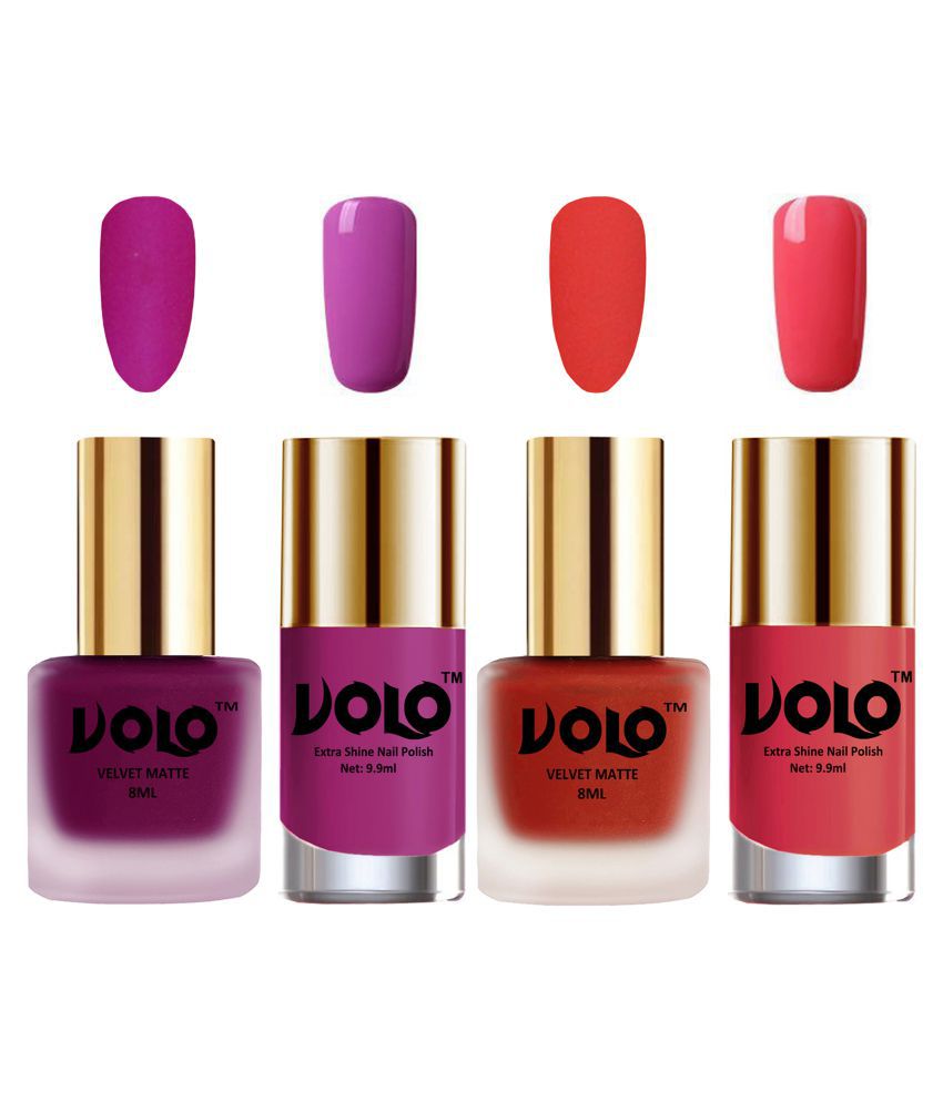     			VOLO Extra Shine AND Dull Velvet Matte Nail Polish Magenta,Coral,Pink, Pink Glossy Pack of 4 36 mL