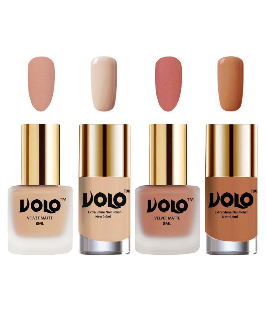     			VOLO Extra Shine AND Dull Velvet Matte Nail Polish Nude,Peach,Nude, Nude Matte Pack of 4 36 mL