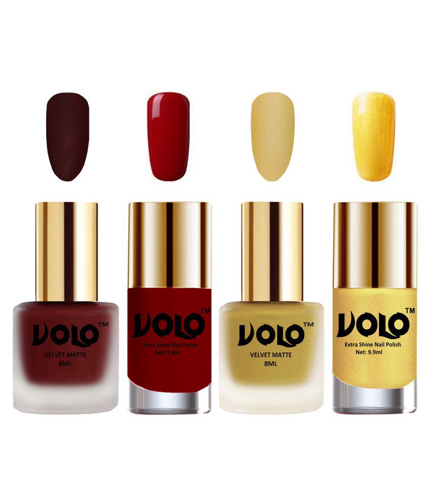     			VOLO Extra Shine AND Dull Velvet Matte Nail Polish Maroon,Gold,Red, Gold Matte Pack of 4 36 mL