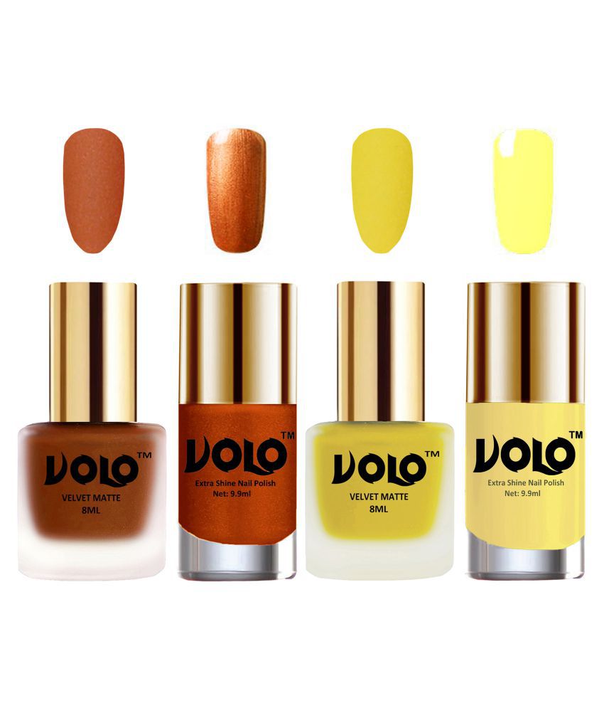     			VOLO Extra Shine AND Dull Velvet Matte Nail Polish Coral,Yellow,Gold, Yellow Matte Pack of 4 36 mL