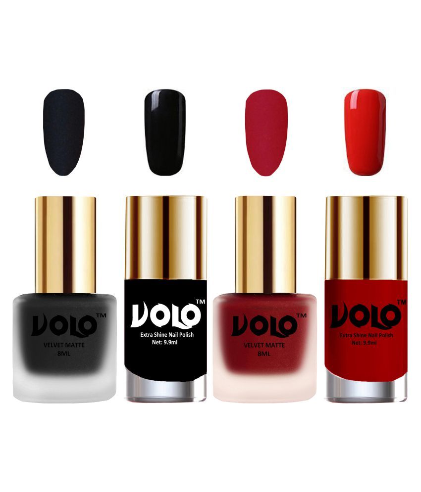     			VOLO Extra Shine AND Dull Velvet Matte Nail Polish Black,Red,Black, Orange Matte Pack of 4 36 mL