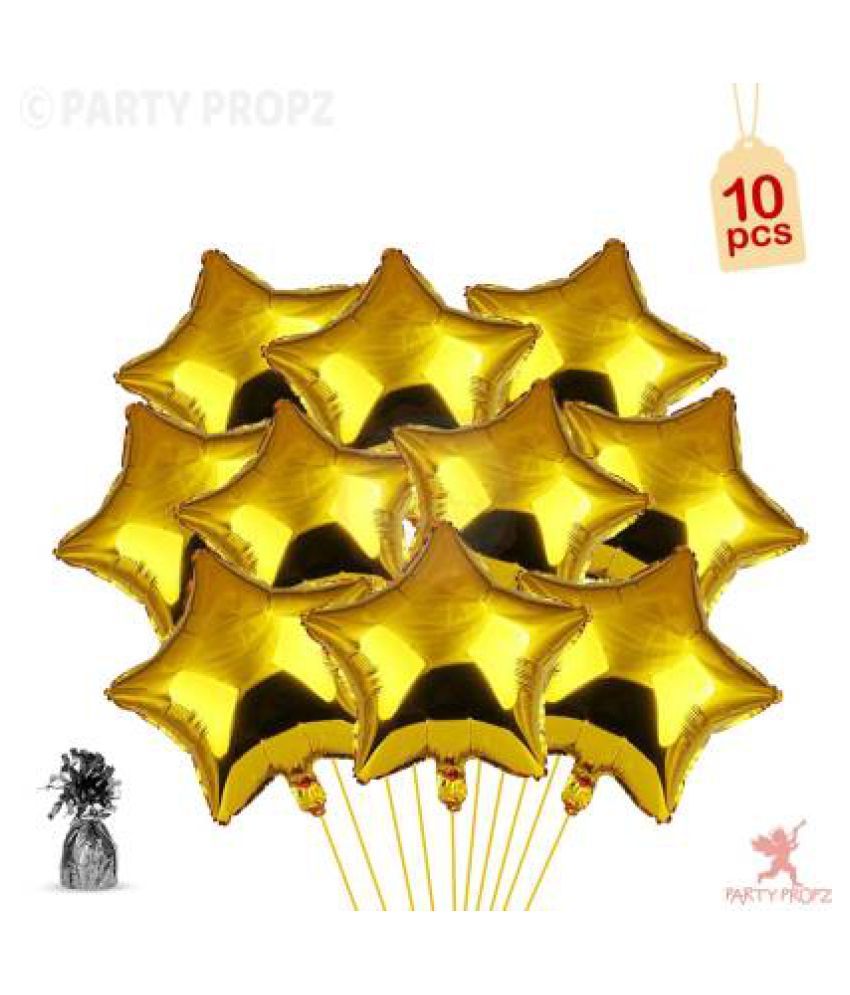     			Solid 10 Pcs Golden Star Foil Balloon 16"Size Birthday Decoration Balloon  (Gold, Pack of 10)