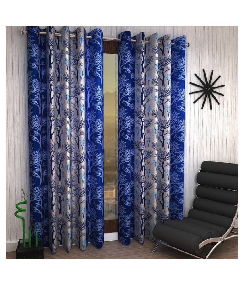     			Tanishka Fabs Semi-Transparent Curtain 7 ft ( Pack of 2 ) - Blue