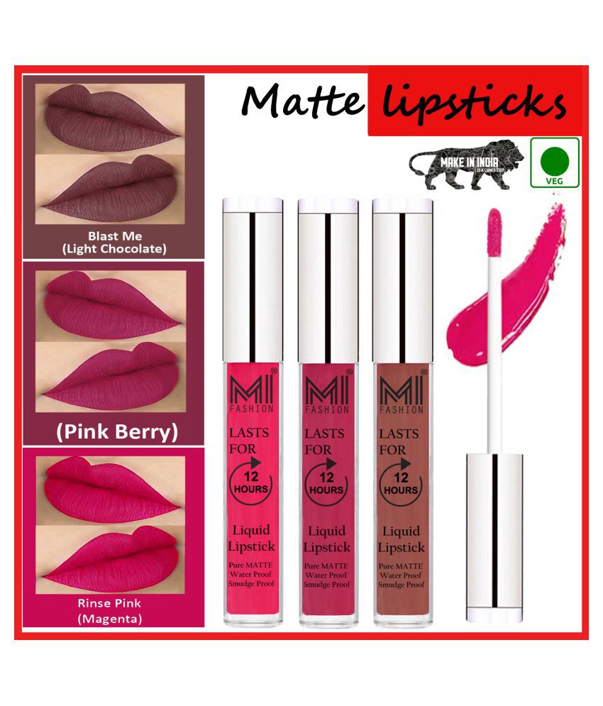     			MI FASHION Long Stay Kiss Proof Matte Lip Liquid Lipstick Pink,Chocolate Hot Pink Pack of 3 9 mL