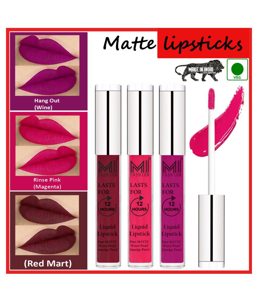     			MI FASHION Matte Lip Waterproof Long Stay Liquid Lipstick Pink,Wine Red Pack of 3 9 mL