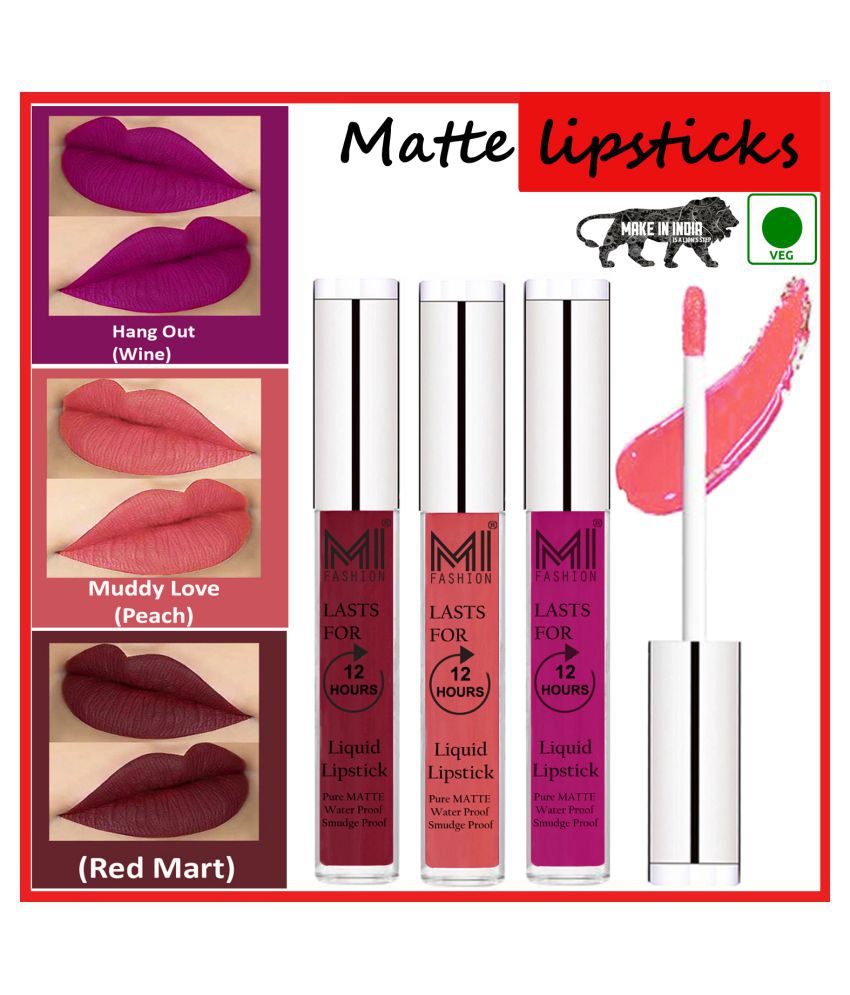     			MI FASHION Matte Lip Waterproof Long Stay Liquid Lipstick Peach,Wine Red Pack of 3 9 mL