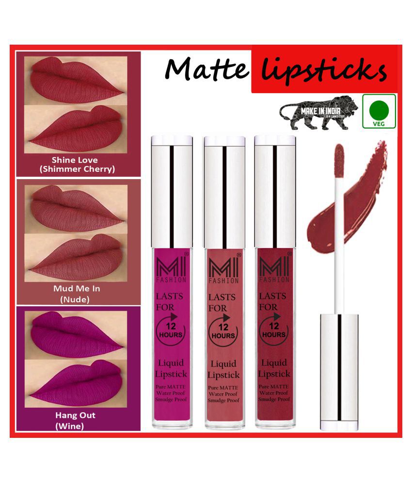     			MI FASHION Matte Lip Waterproof Long Stay Liquid Lipstick Nude,Cherry Red Wine Pack of 3 9 mL