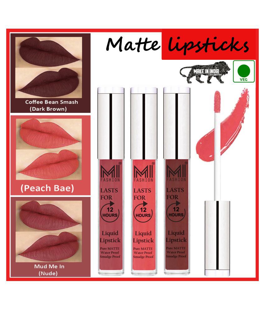     			MI FASHION Matte Lips Intens Color Payoff Liquid Lipstick Peach,Coffee Nude Pack of 3 9 mL