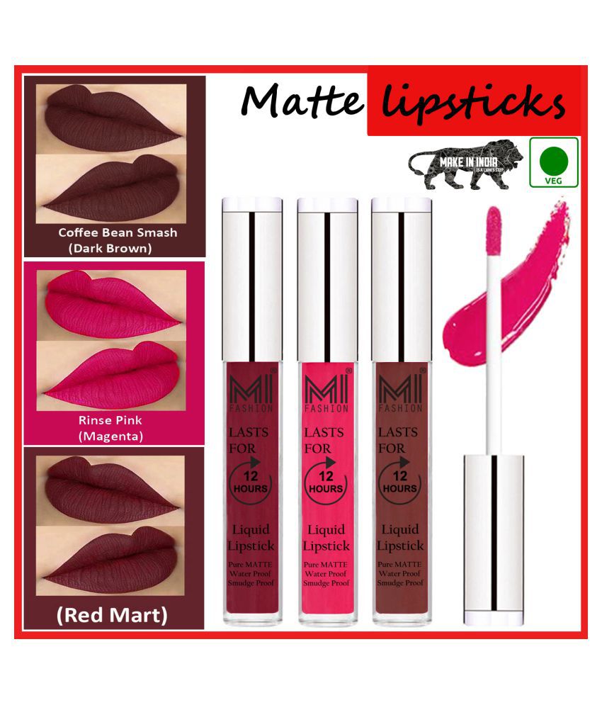     			MI FASHION Matte Lips Intens Color Payoff Liquid Lipstick Pink,Coffee Red Pack of 3 9 mL