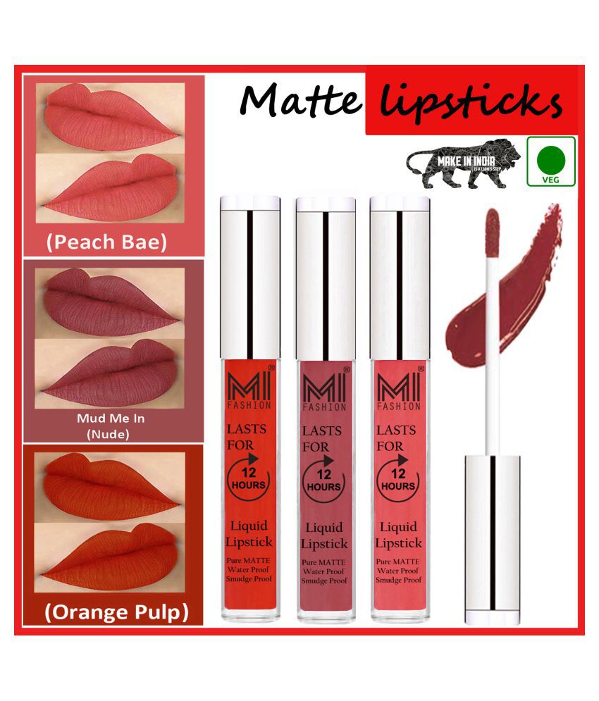     			MI FASHION Matte Lips Intens Color Payoff Liquid Lipstick Nude,Peach Orange Pack of 3 9 mL