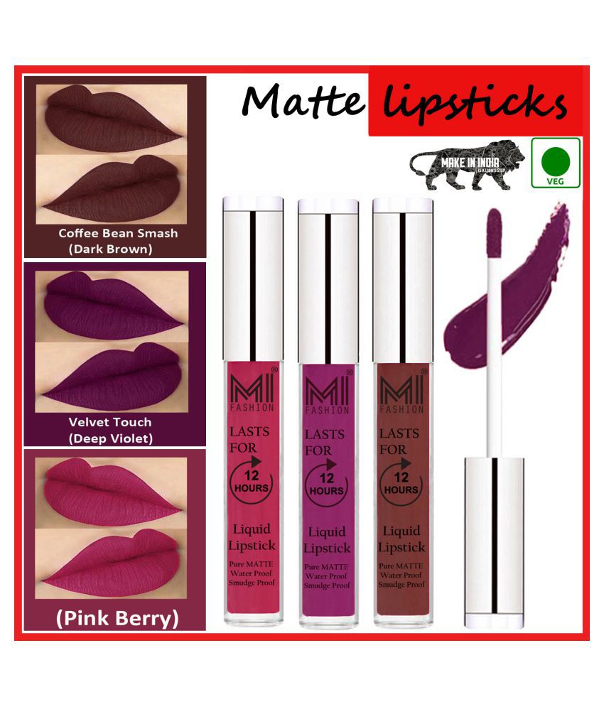     			MI FASHION Matte Lips Intens Color Payoff Liquid Lipstick Violet,Coffee Ruby Pink Pack of 3 9 mL