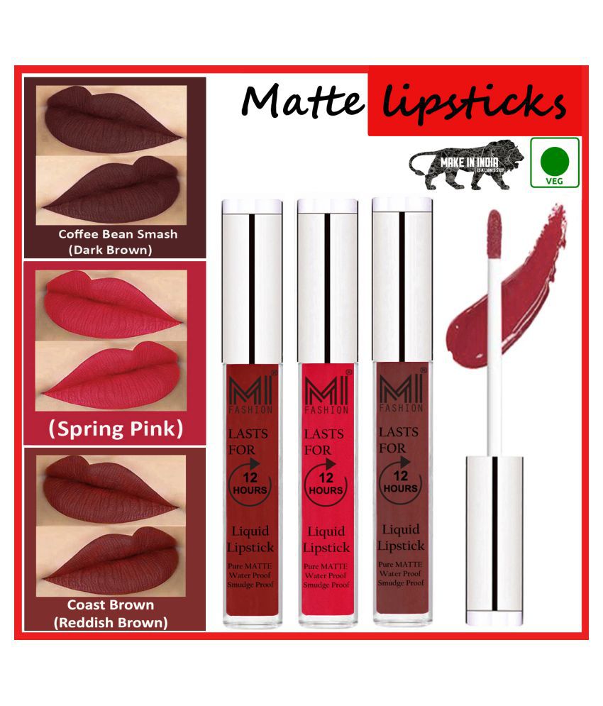    			MI FASHION Matte Lips Intens Color Payoff Liquid Lipstick Pink,Coffee Multi Pack of 3 9 mL