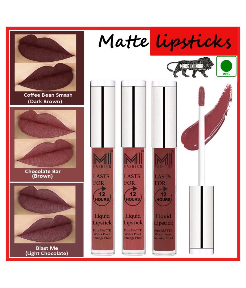     			MI FASHION Matte Lips Long Lasting Vegan Liquid Lipstick Brown,Coffee Chocolate Pack of 3 9 mL
