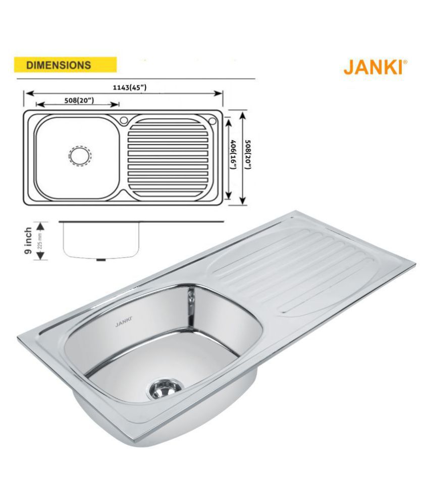 Janki Stainless Steel Single Bowl Sink With Drainboard 252525 Inch