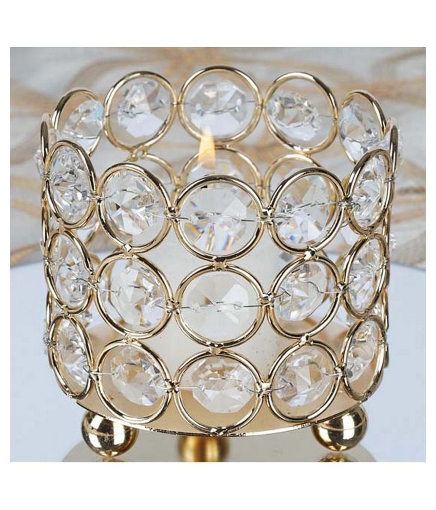 fabulous candles Gold Table Top Crystal Tea Light Holder Pack of 1