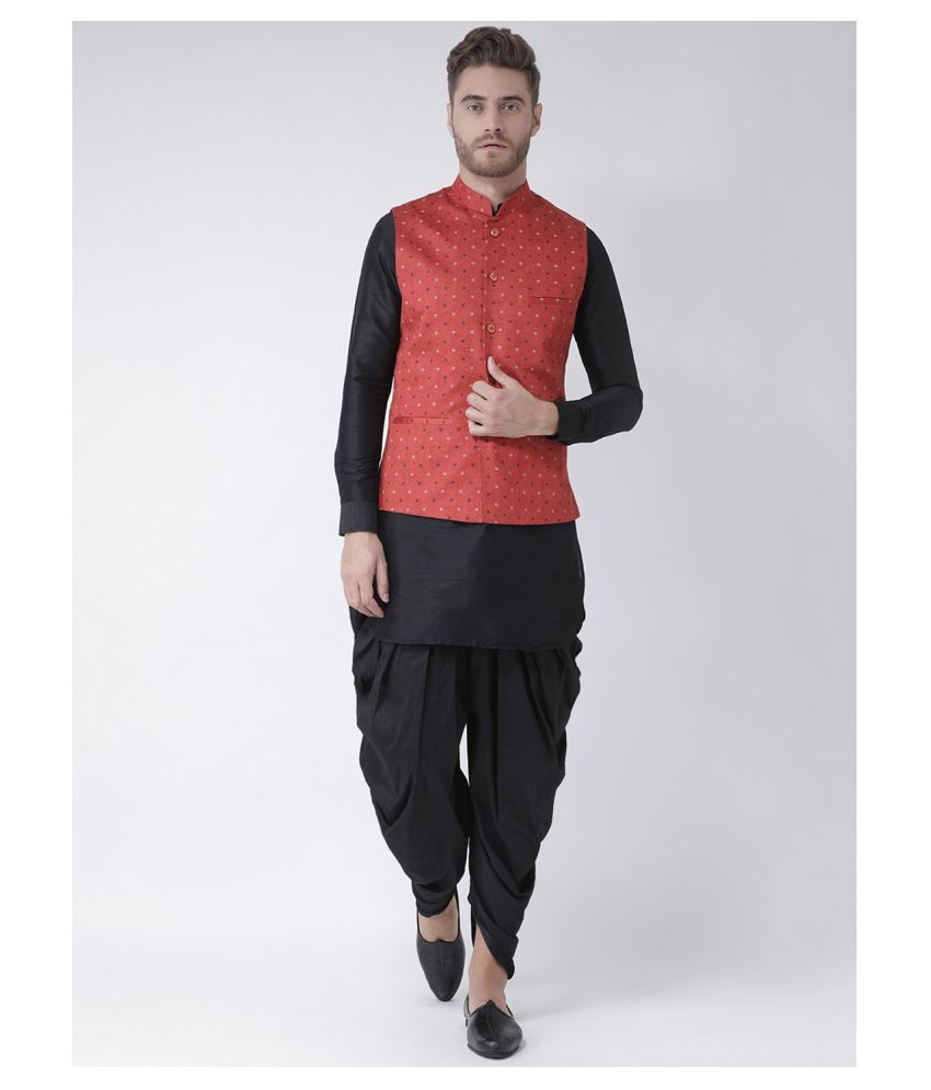     			Deyann Red Linen Kurta Pyjama Set